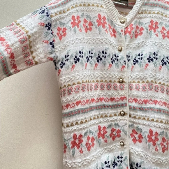Vintage - Floral Pastel Cottagecore Pearl Button Cardigan - Picture 8 of 8